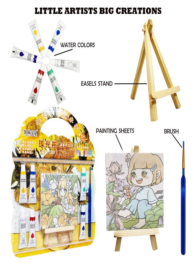 Parteet DIY Painting Set with Mini Wooden Easel Stand, 6 Watercolors, 3 Painting Sheets, Paint Brushes, Creative Art Supplies Kit for Kids (Pink) - Image 3